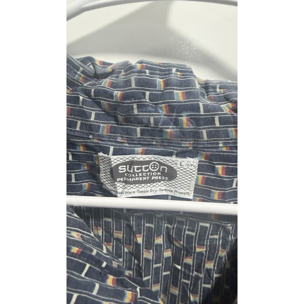 VTG 70's Sutton Collection Plais Short Sleeve Shirt Size L Geo Print - Picture 2 of 7